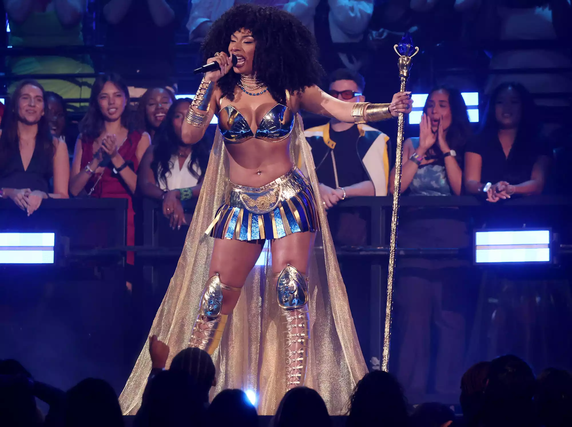 Megan Thee Stallion performs on stage during the 2024 MTV Video Music Awards at UBS Arena on September 11, 2024